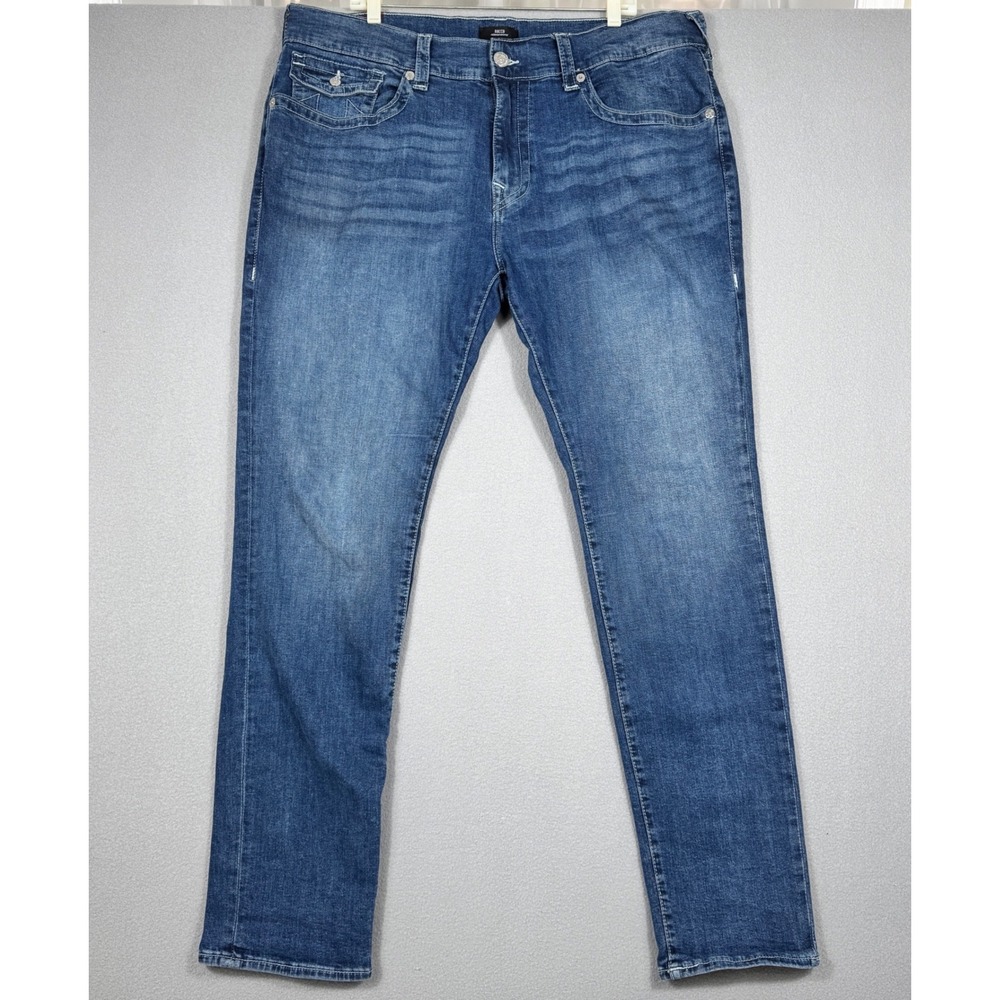 True Religion Mens Jeans 40x34 Rocco Relaxed Skinny Blue Flap Pocket Fade 105926